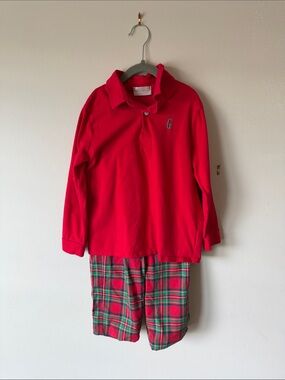 Red Polo Top with Plaid pants - Christmas